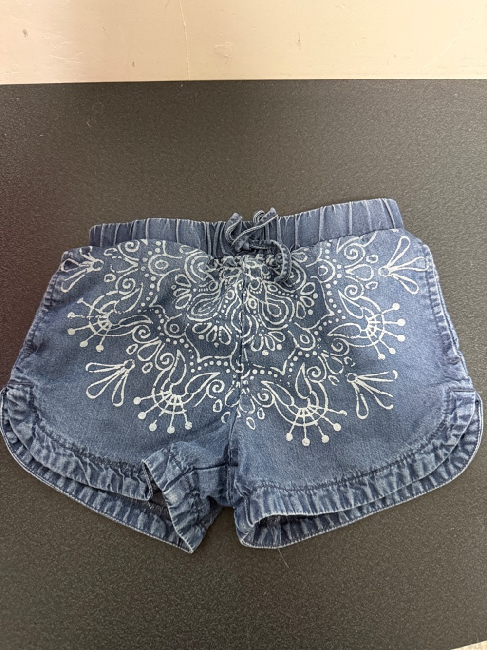 Peek Blue Denim-Style Girls' Shorts with White Floral Print